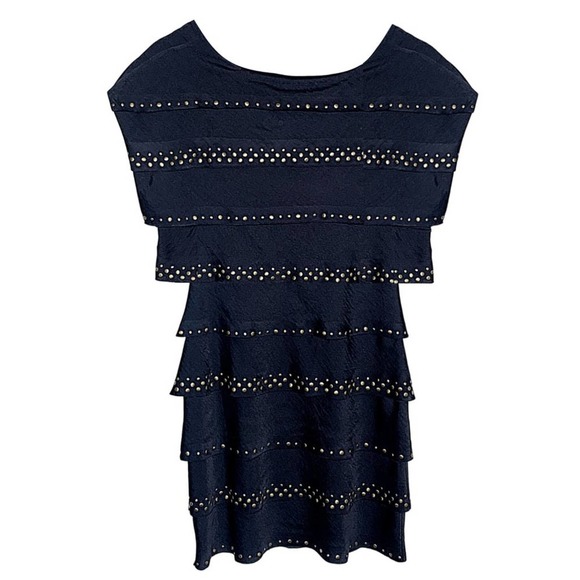 BCBGMAXAZRIA Leah Studded Tiered Party Dress in Navy - Picture 4 of 9